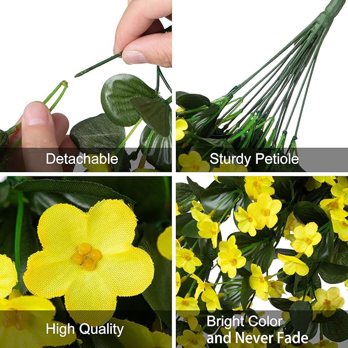 Artificial Faux Hanging Plants Flowers for Outdoor Fall Autumn Decor, 2 PCS Fake Silk Daisy Mums Yellow Orchid Long Vines UV Resistant Realistic for Outside Home Porch Patio Balcony Planter