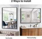 Black Bathroom Mirror, 36x48 Inch Rectangular Deep Frame Mirror, Large Wall Mounted Bathroom Vanity Mirror Over Sink for Bedroom,Restroom, Living Room, Hangs Vertically or Horizontally