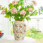 Sungmor Ceramic Flower Vase, Vintage Ice Cracked Glaze Porcelain Vase, Pretty Home Decor Vase for Flower Arrangement, Fresh Flowers, 10.2 Inch Tall Chinoiserie Pottery Vase, Pink Floral Pattern