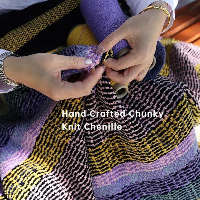 Soft Chenille Yarn Throw 36"x48", Handmade Knit Throw Blanket, for use in All Seasons, Soft Cozy Warm Knitted Blanket for Bed Sofa, Couch Chair, Living Room(1.76Ib)