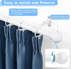 Curtain Rods for Windows 16 to 76 Inches, Curtain Rod Max Adjustable Length of 88 IN, 1" Diameter Drapery Rods Round Finials, White, Pack of 2