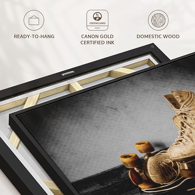 ElephantStock Vintage Skates Pop Wall Art - Horizontal Framed Canvas - 1-Piece Living Room Wall Decor - Sport Photography Canvas Print - Beige and Black Decor for Wall - 31" X 21"