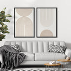 SIGNFORD Framed Canvas Print Wall Art Set Beige & White Duotone Geometric Spiral Polygons Abstract Shapes Illustrations Modern Art Decorative Minimalist Relax/Cozy for Bedroom - 24"x36"x2 Black