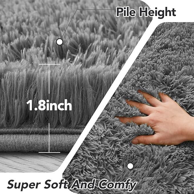 CAIYUECS Grey Round Fluffy Rug for Bedroom: Grey 5x5Feet Soft and Fluffy Area Rug for Living Room- Circle Fuzzy Bedroom Rugs- Gray Furry Plush Rug for Kids Room, Nursery (5ft, Gray)