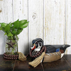 CVHOMEDECO. Wood Beads Garland with Tassels Farmhouse Rustic Wooden Prayer Bead String Wall Hanging Accent for Home Festival Decor. Brown Distressed