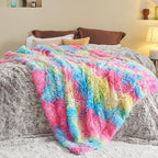 GONAAP Fuzzy Faux Fur Throw Blanket Queen Size Dark Rainbow Super Soft Cozy Plush Fuzzy Shaggy Blanket for Couch Sofa Bed (Dark Rainbow, Queen(90"x90"))