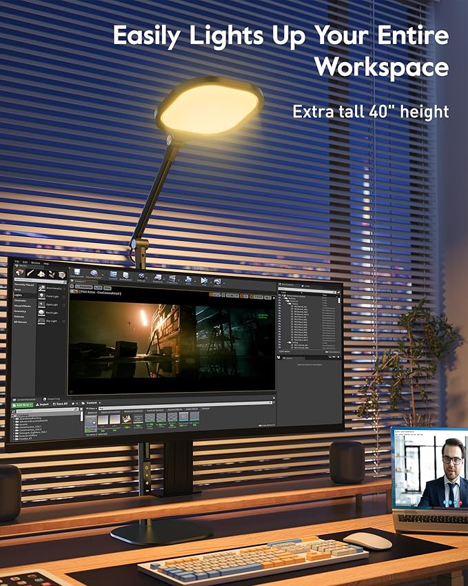 Led Desk Lamps for Home Office with Base, Tall Desk Lamp with 50 Light Modes & Memory and Timer Func Computer Light, Flexible Adjustable Table Lamps for Video Conference, Architect or Study(Black)