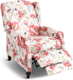 Upholstered Wingback Recliner Chair, Traditional Push Back Recliner Chair with Padded Seat, Fabric Floral Wingback Recliner with Wooden Legs, Small Recliners for Small Spaces