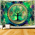 Delur Tree of Life Tapestry Green Nature Bohemian Mandala Spiritual Tapestry Wall Hanging Mystical Landscape Hippie Psychedelic Headboard for Bedroom Living Room Home Decor (51.2" x 59.1")