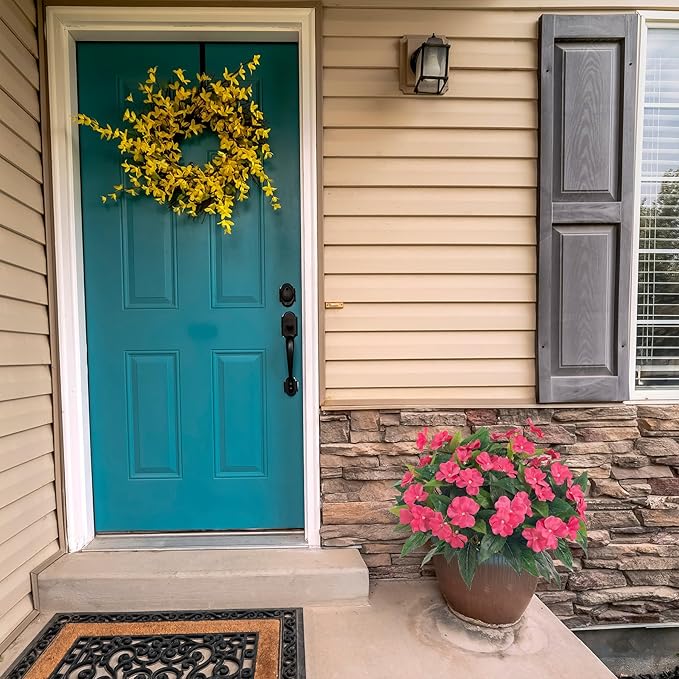 Artificial Impatiens Bouquet Flowers for Outdoors Silk Faux Flowers for Outdoor Impatiens Plants Decor Indoor Planters Kitchen Planters and Balcony Decorations 2PCS（Rose Red）