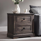 T4TREAM 24" Farmhouse Nightstand with Charging Station, Large End Table with 2 Storage Drawers, Rustic Wood Sofa Bedside Table for Bedroom, Dark Rustic Oak