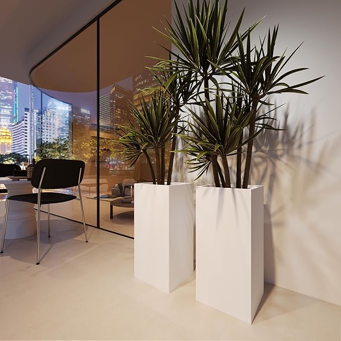 White Steel Metallic Heavy Planter for Outdoor Plants Box 14"x14"x30" Metal Planter Spliced Flower Pots with Partitions for Outside,Indoor,Garden (White, 14 * 14 * 30)