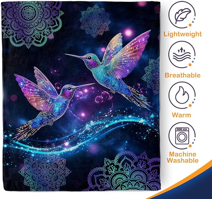 Aimego Hummingbird Gifts Blanket for Women Girls Adults Mom Print Throw Floral Bird Colorful Flowers Bedroom Living Room Decor Birthday Mother's Day Soft Cozy Throw Lightweight Blanket 50"x60"