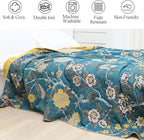 Snycler Boho Throw Blanket for Bed - 100% Cotton Ultra Soft Rustic Quilt Blanket Green Bird Floral Printed Farmhouse Decor Bed Blankets, 80"×90" All Season Rustic Throw for Sofa Couch Chair