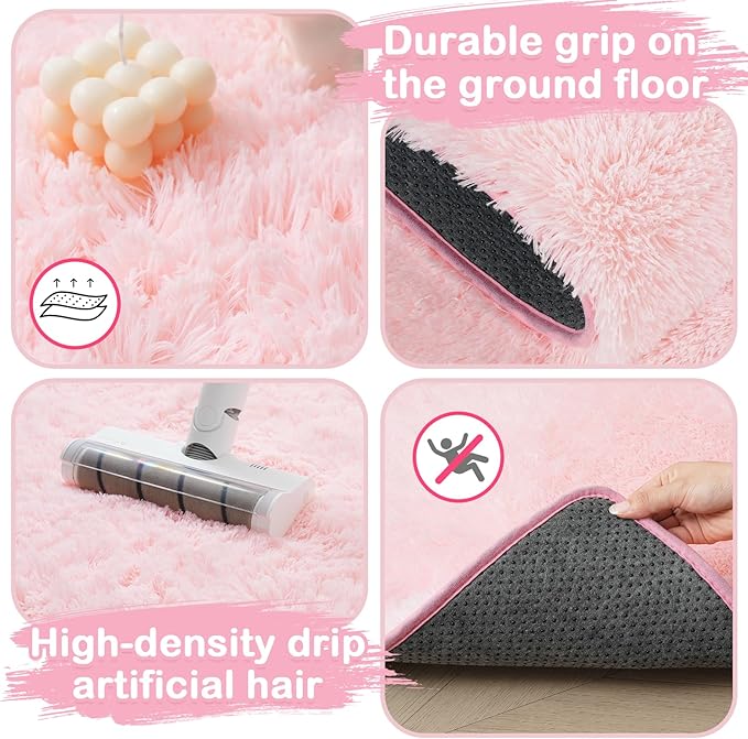 Pink Fluffy Rugs for Bedroom Girls: Area Rug 6x9 Pink Fuzzy Rug for Kids Room - Furry Rug Living Room Bedroom Decor