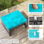 Tangkula 2 Pieces Patio PE Rattan Ottomans, Multipurpose Outdoor Footstool Footrest Additional Seating Side Table with Soft Zippered Cushions for Deck, Garden, and Yard (Turquoise)