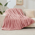 NEWCOSPLAY Faux Fur Queen Blanket Pink Bubble Blanket Thick Warm Soft for Couch Sofa Bed 550GSM (Pink, Queen(90"x90"))