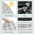 LVTXIII Outdoor/Indoor Inflatable Ottoman, Patio Footrest Stool, Portable Round Ottoman for Patio Garden, Camping or Home, Herringbone Black White