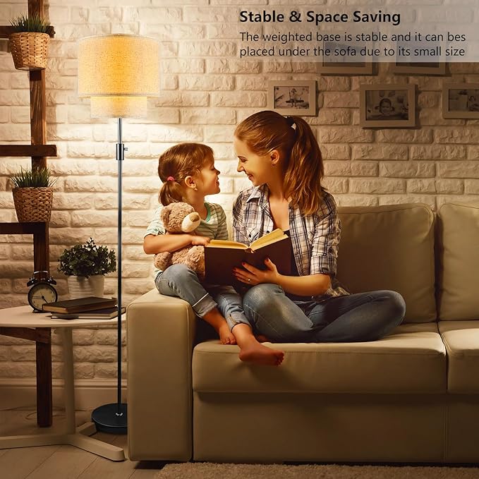 Lightdot 67IN LED Floor Lamp for Living Room, LED Standing Floor Lamps with Double Fabric Shade, E26 Bulb Included, Vintage Corner Lighting, Mid Century Floor Lamp for Bedroom Home Office-Black