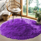 Goolela Circle Rug - 5ft Fluffy Purple Faux Fur Washable Sheepskin Carpet for Living Room & Bedroom