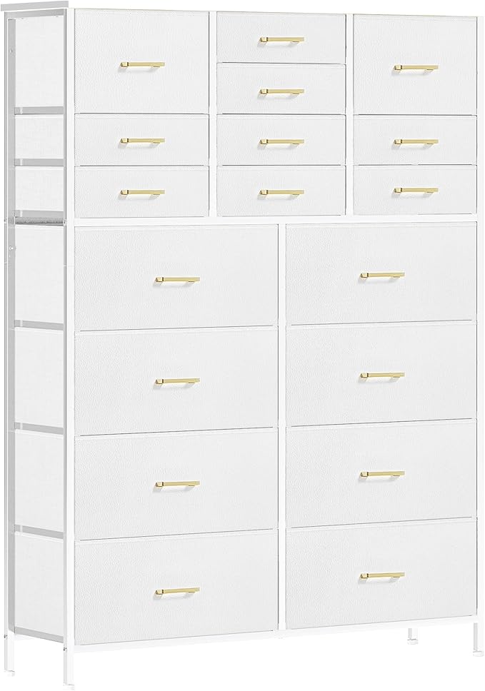 Large Dresser for Bedroom with 18 Drawers, Tall Fabric Storage Cabinet, Chest of Drawers for Closet, Nursery, Bedside, Living Room, Entryway, Hallway (White)