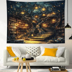 HVEST Fantasy Library Bookshelf Tapestry Wall Hanging Fairytale Tree Magic Bookshelf Tapestry Aesthetic Retro Vintage Tapestries for Bedroom Living Room Dorm, 51L x 59W Inches