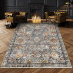 RUGSURE Washable Area Rugs - Perfect for Living Room, Bedroom, Kids Room, Nursery - Stain & Water Resistant Non-Slip, Pet & Child Friendly, Vintage Tribal Area Rugs (Turmeric and Grey, 5' x 7')