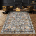 RUGSURE Washable Area Rugs - Perfect for Living Room, Bedroom, Kids Room, Nursery - Stain & Water Resistant Non-Slip, Pet & Child Friendly, Vintage Tribal Area Rugs (Turmeric and Grey, 6' x 9')