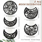 Jetec 5 Pcs Moon Phase Wall Art Decor Wall Pediments Hanging Wooden Moon Phase Spiritual Bedroom Nordic Boho Lunar Aesthetic Art for Living Room Dorm Apartment Bar Ornament(Dark Black,15.75 Inch)