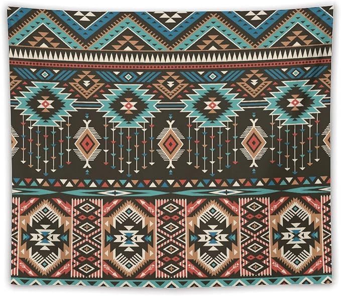 HZOHNAGO Aztec Tapestry Turquoise Blue and Brown and Native American Tribal Pattern Printed Wall Tapestry Wall Hanging for Bedroom Living Room Dorm 60" W x 50" H