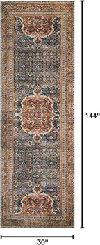 Loloi Layla Collection LAY-09 Cobalt Blue/Spice 2'-6" x 12'-0" .13" Thick Runner Rug, Soft, Durable, Vintage Inspired, Distressed, Low Pile, Non-Shedding, Easy Clean, Printed, Living Room Rug