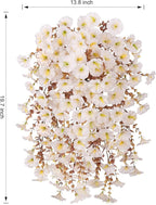 Ivydale 2 PCS Artificial Fall Hanging Flowers Fake Petunias Outdoor, Silk Faux Morning Glory Flowers with Eucalyptus Leaves,UV Resistant Realistic Mums Plants Vines for Home Garden Decor (White)