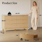 53" Long Dresser for Bedroom, 6-Drawer Dresser with Fluted Fronts, Wide Wood Chest of Drawers, Smooth Metal Slides, Stable Base, Modern Clothes Storage Cabinet for Living Room, Hallway