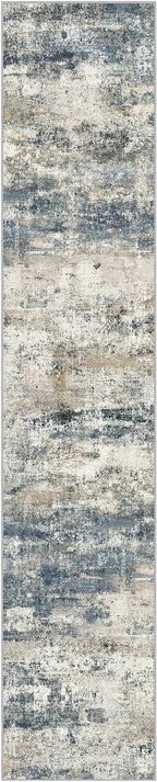 Runner Rug for Hallway Kitchen, 2x12 Machine Washable Runners Rug for Entryway, Soft Modern Abstract Throw Rugs, Low Pile Floor Cover with Non Slip Backing, Navy Beige