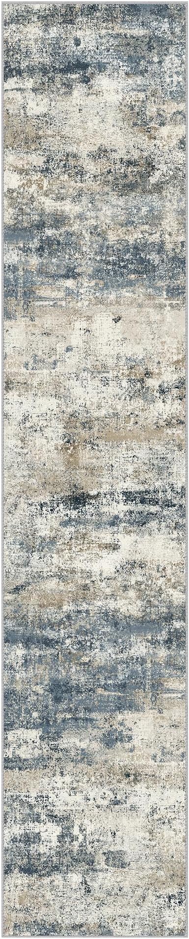 Runner Rug for Hallway Kitchen, 2x12 Machine Washable Runners Rug for Entryway, Soft Modern Abstract Throw Rugs, Low Pile Floor Cover with Non Slip Backing, Navy Beige