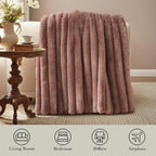 Amélie Home Faux Fur Throw Blanket for Couch, Ultra Cozy Fuzzy Fluffy Fur Luxurious Soft Striped Plush Gift Blankets for Family Sofa Chair Bed Living Room Bedroom, 55"x70", Ionic Fox Brown