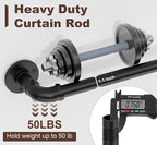 Industrial Curtain Rods for Windows 28 to 48 inch, Wrap Around Blackout Heavy Duty Curtain Rod, 1 Inch Black Outdoor Drapery Rods 2 Pack