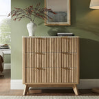 T4TREAM Fluted 3 Drawer Dresser, 32" Tall Modern Chest of Drawers with Faux Marble Top, Curved Profile Design, Wood Drawer Organizer for Bedroom, Living Room, Hallway, Entryway, Natural Oak