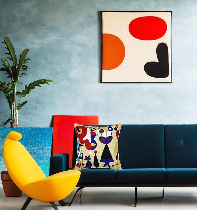 Abstract Decorative Pillow Cover Hand Embroidered Whimsical Toss Pillows Farmhouse Chair Cushion Contemporary Pillowsham Mid-Century Chair Cushions Wool Size 18x18