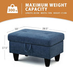 Ottoman Rectangular Storage Ottoman Bench, Flannel Footrest Stool Footstool with Lid for Living Room, Bedroom, Entryway, Blue, 28.5"x19"x17.5"
