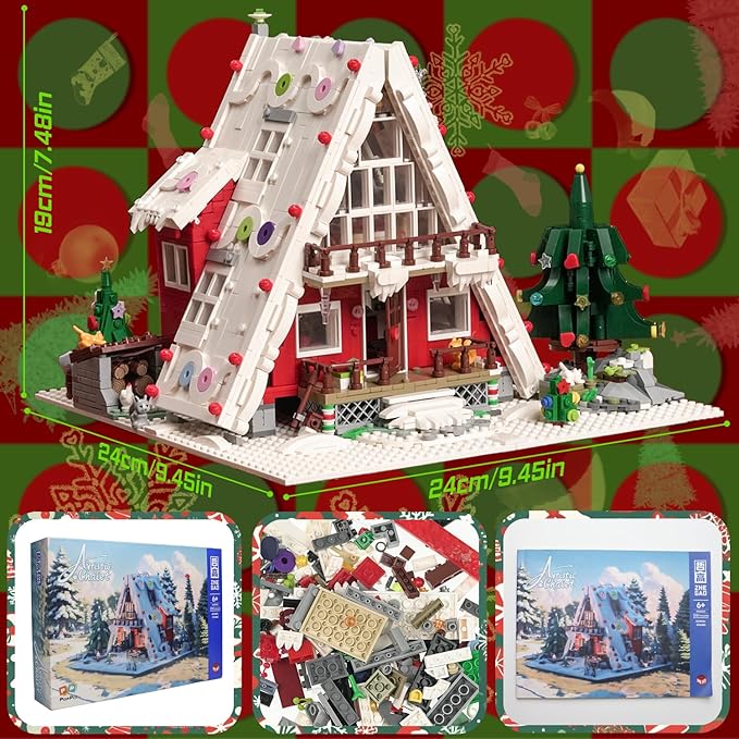 Art Log House Building Block Set With LED Lights, 2159 Pieces Christmas Toy Set, Scene With Santa Claus, Tree, Deer, for Adults, Boys and Girls