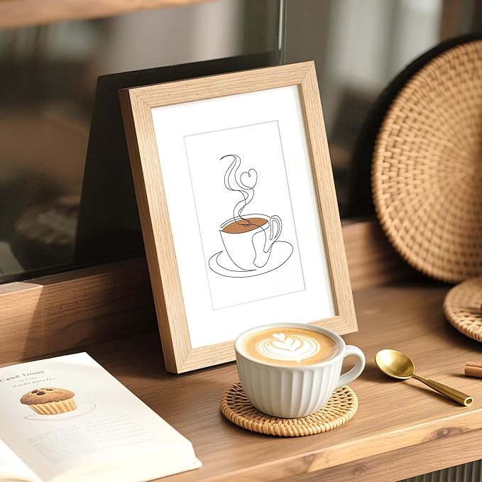 upsimples 6x8 Picture Frame, Natural Solid Wooden Picture Frames, Display 4x6 with Mat or 6 x 8 Without Mat, Wall or Tabletop, 1 Pack, Natural