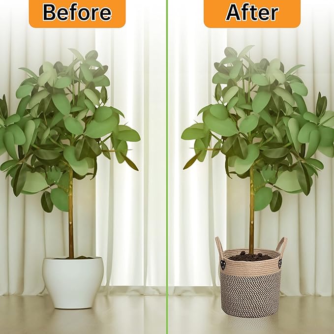 Jute Rope Basket - 12"x12" Woven Plant Pot Cover, Boho Indoor/Outdoor Multifunctional Storage