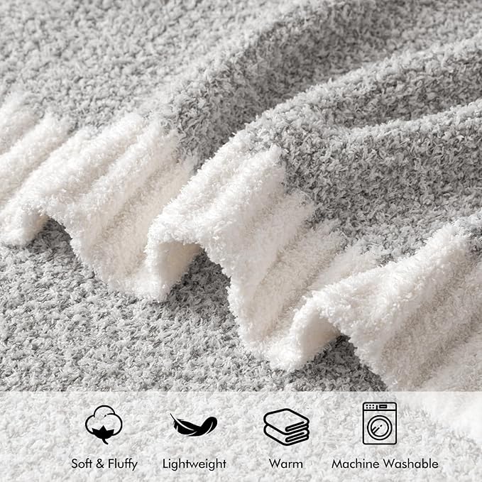 MIULEE Super Soft Throw Blanket for Couch, Light Grey Cozy Fluffy Warm Blankets Lightweight Knit Throw Blankets for Sofa, Bed, Chair, Living Room, Camping, Picnic, 60 x 80 inch