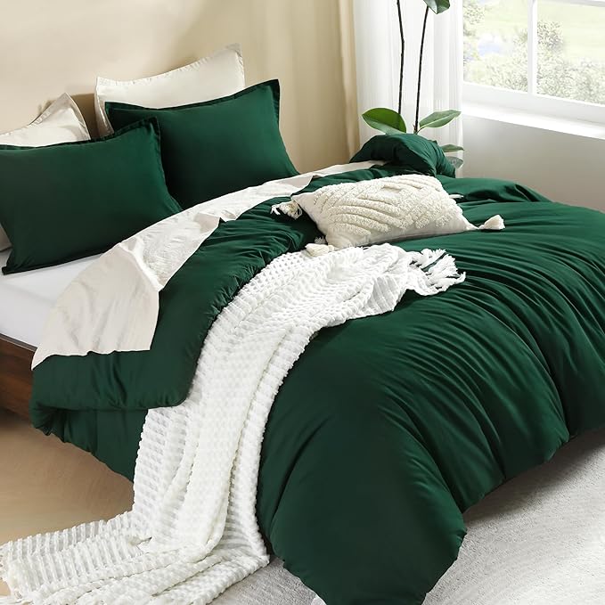 Litanika Dark Emerald Green Comforter California King Size, 3 Pieces Cal King Lightweight Solid Bedding Comforter Set, All Season Fluffy Bed Set (104x96In Comforter & 2 Pillowcases)