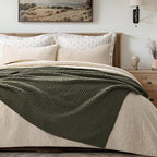 Chunky Chenille Knit Throw Blanket for Couch, Soft Luxurious Moss Stitch Blankets for Bed, Cozy Decorative Farmhouse Knitted Throws for Sofa, Olive Green, 50" x 60"