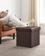 SONGMICS MAZIE Collection - 15 Inches Ottoman with Storage, Footstool, Storage Ottoman, Load 660 lb, for Dorm, Living Room, Bedroom, Synthetic Leather, Brown ULSF10B