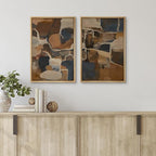SIGNFORD Framed Canvas Print Wall Art Set Earthy Tones Abstract Layers Modern Brown and Blue Color Block Illustrations Modern Art Decorative for Living Room, Bedroom, Office - 24"x36"x2 Natural