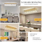 Siljoy 8-Lights Rectangular Flush Mount Ceiling Light Gold Rectangle Modern Crystal Chandelier Farmhouse Close to Ceiling Raindrop Pendant Light Fixture for Dining Living Room Kitchen Island L40''