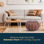 Marrakesh Gallery Genuine Leather Round Pouf Unstuffed - Moroccan Ottoman Footstool, Footrest Cover - Boho Decor - Bohemian Living Room, Bedroom, Kids Room, Gift & Wedding